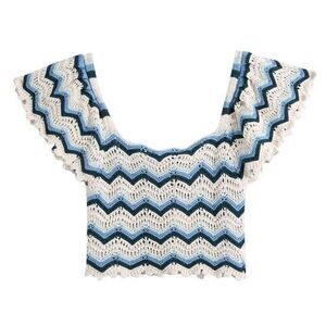 🔹️NWT Jessica Simpson Cream & Blue Flutter Sleeve Knit Top XLarge